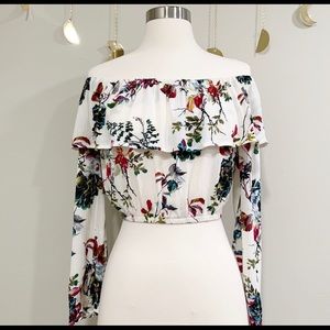 inTu Floral Long Sleeve Off The Shoulder Crop Top.